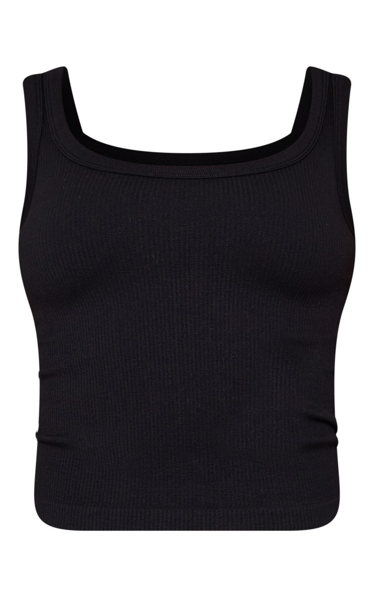 Black Contour Rib Scoop Vest | PrettyLittleThing UK