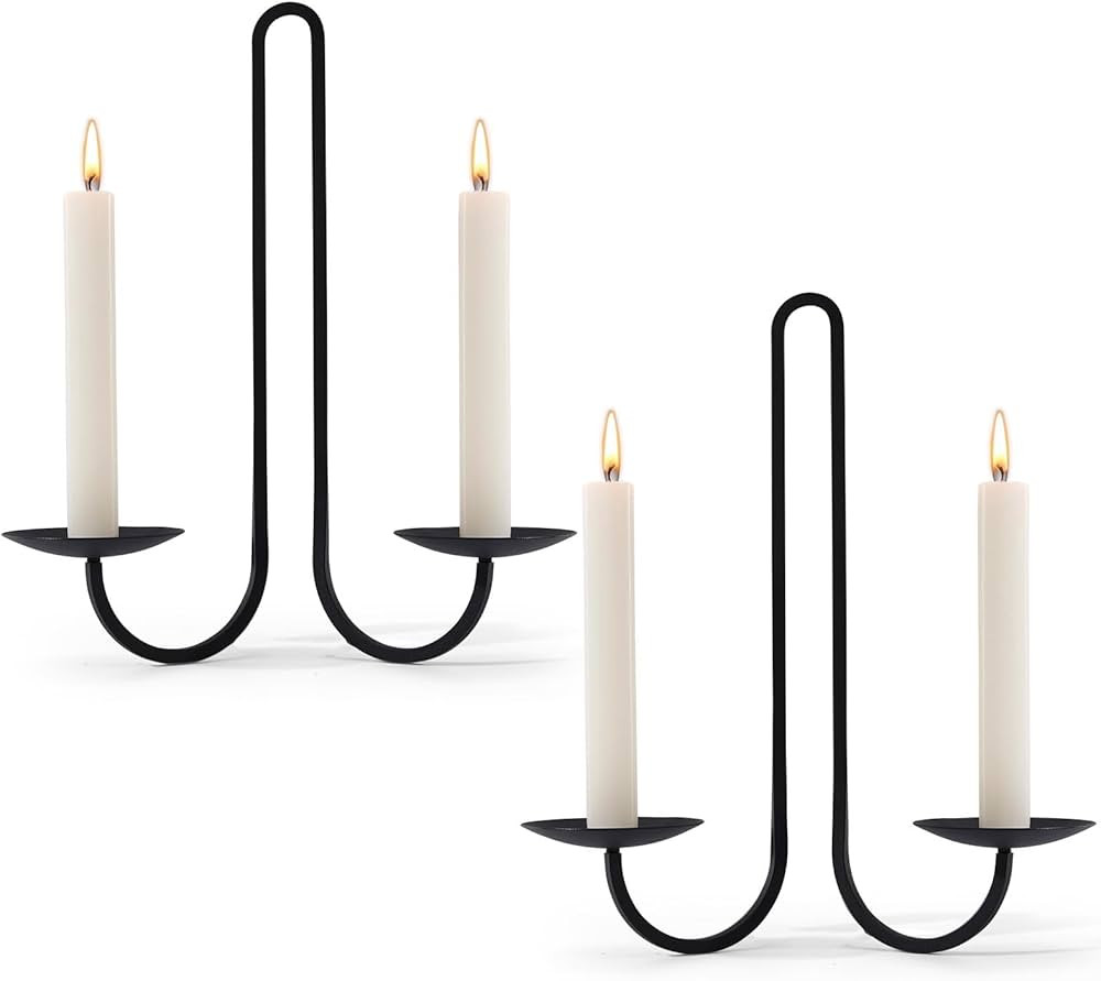 Wall Candle Holder Set of Two, Metal Black Candle Sconces Wall Decor, Hanging Candle Holder Fits ... | Amazon (US)