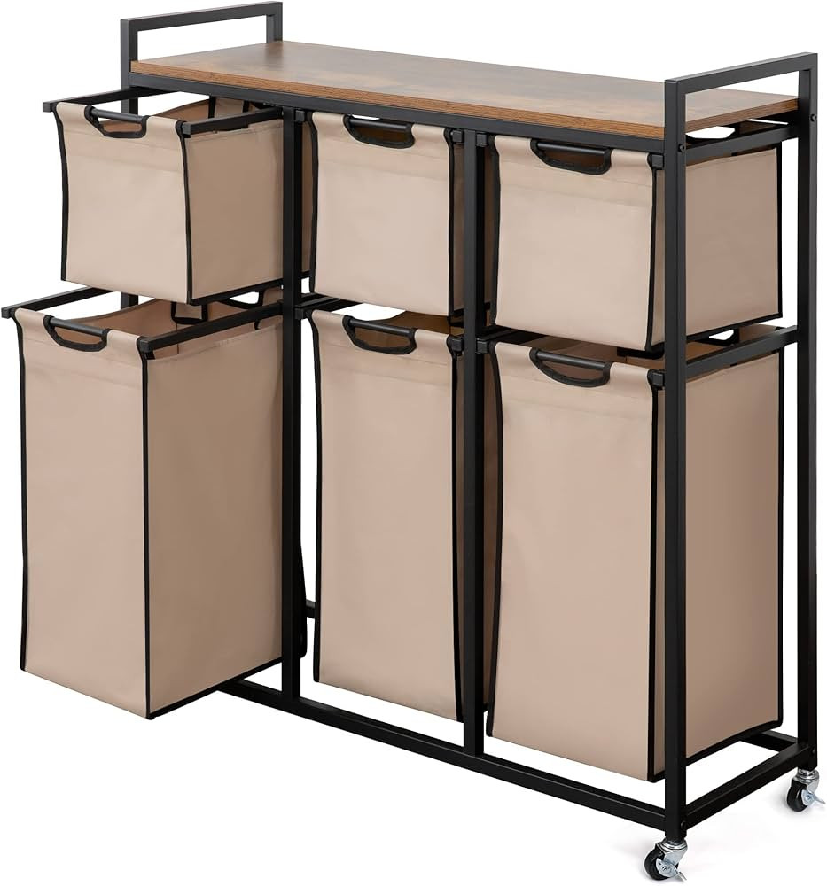 Laundry Basket Organizer, Hampers for Laundry 6 Compartments, Laundry Hamper with 6 Sliding Laund... | Amazon (US)