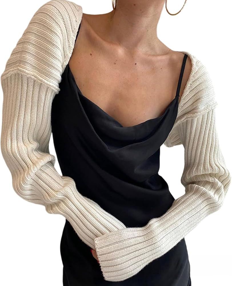 FIHCH Bolero Shrug Y2K Open Front Crop Cardigan Ribbed Knit Long Sleeve Bolero Sweater | Amazon (US)