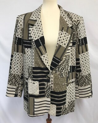 Vintage Malka Blazer Womens 14 Tan Black Patchwork Print Oversized 90s Grunge | eBay US