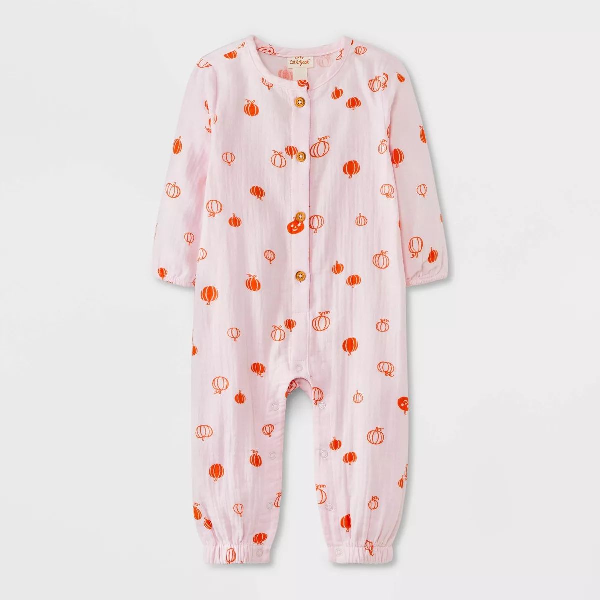 Baby Halloween Long Sleeve Gauze Pumpkin Romper - Cat & Jack™ Pink | Target