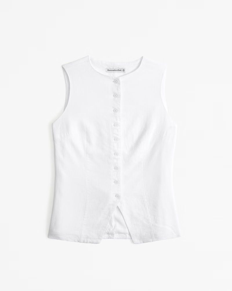 Women's Linen-Blend Button-Through Vest | Women's Tops | Abercrombie.com | Abercrombie & Fitch (US)