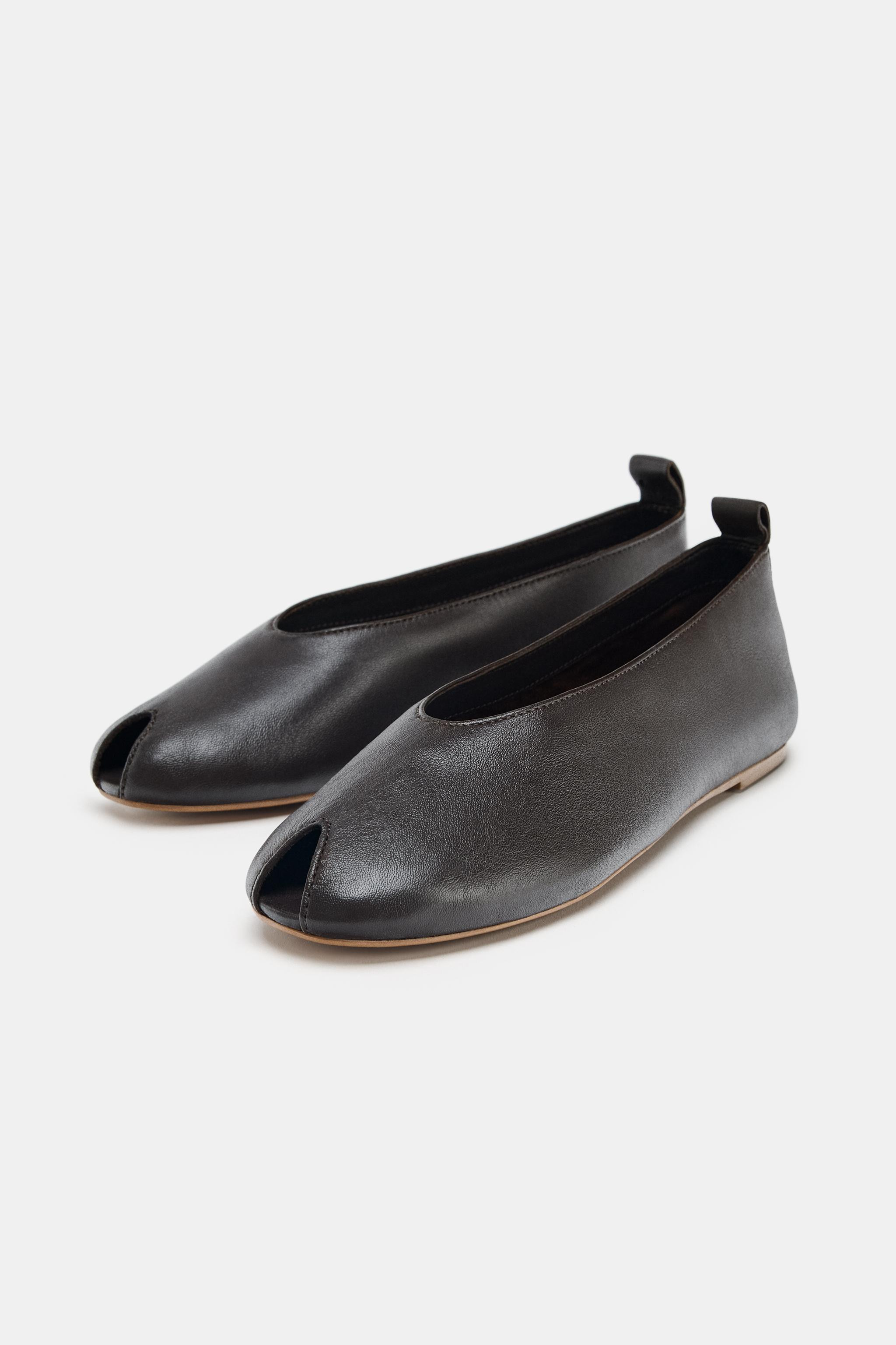 LEATHER BALLET FLATS WITH OPENING | Zara US