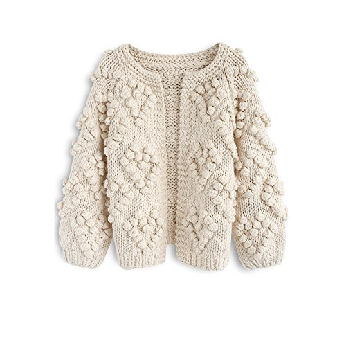CHICWISH Women's Soft Heart Shape Balls Hand Knit Open Front Ivory Cardigan, Size S-M | Amazon (US)
