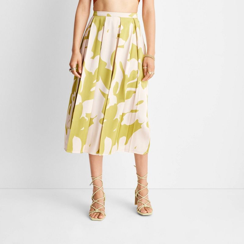 Women's Floral Print Pleated Midi Skirt - Future Collective™ with Alani Noelle Green/Cream | Target