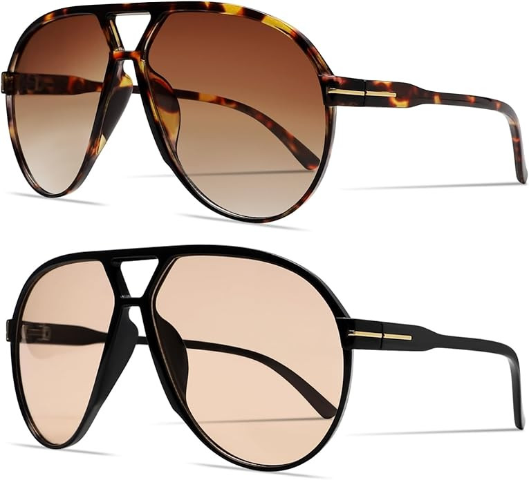 Retro Aviator Sunglasses for Women Men Oversized Classic 70s Vintage Trendy Tangle Free Square Av... | Amazon (US)