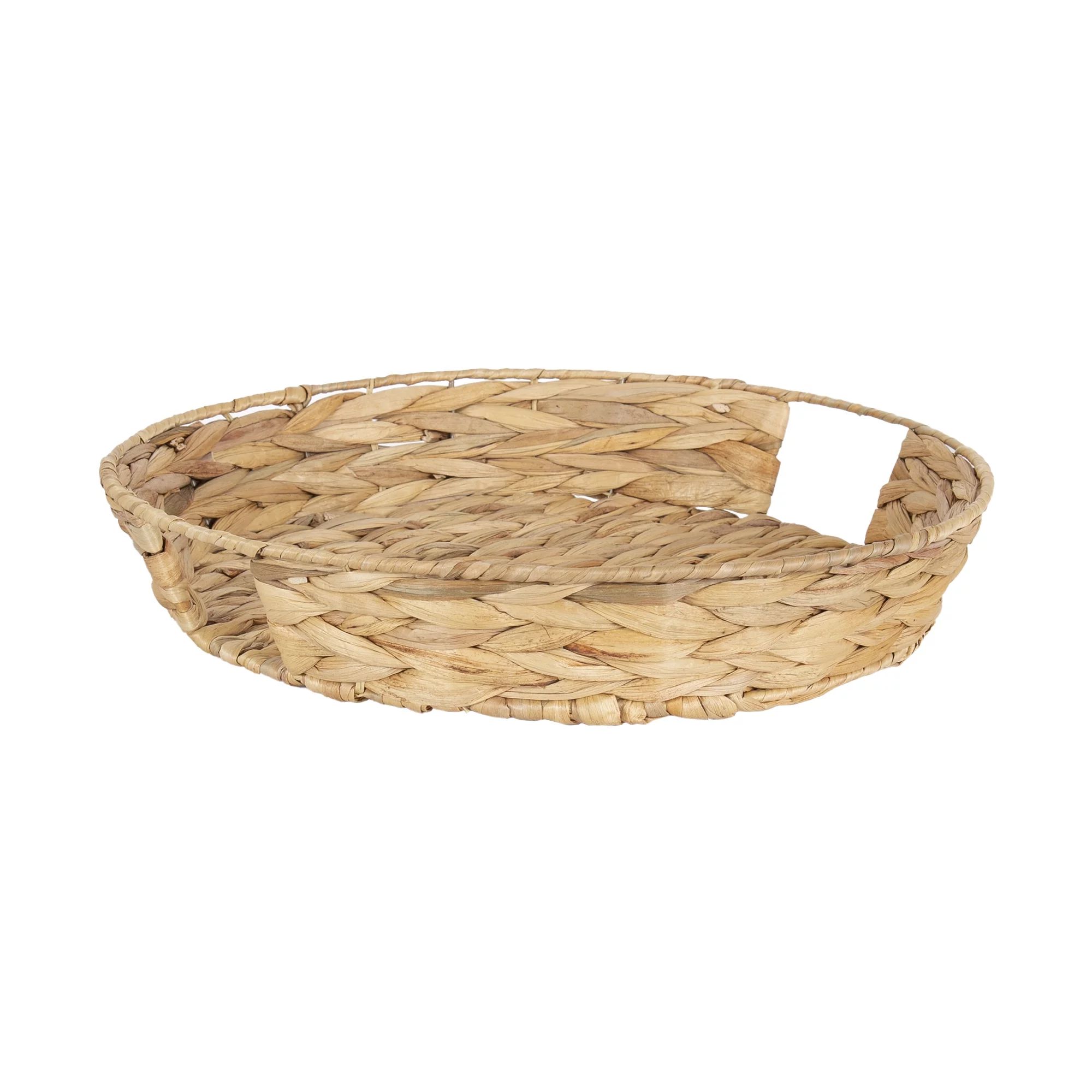 Better Homes & Gardens 16" Tan Round Water Hyacinth Woven Tray | Walmart (US)