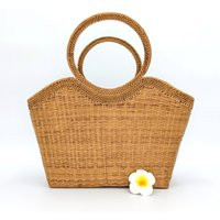 Large Handmade Straw Top Handle Bag With Drawstring Closure, Woven Tote Round Handle, Boho Summer Be | Etsy (US)