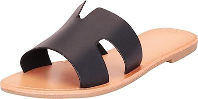 Cambridge Select Women's Open Toe Side Cutout Slip-On Flat Slide Sandal | Amazon (US)