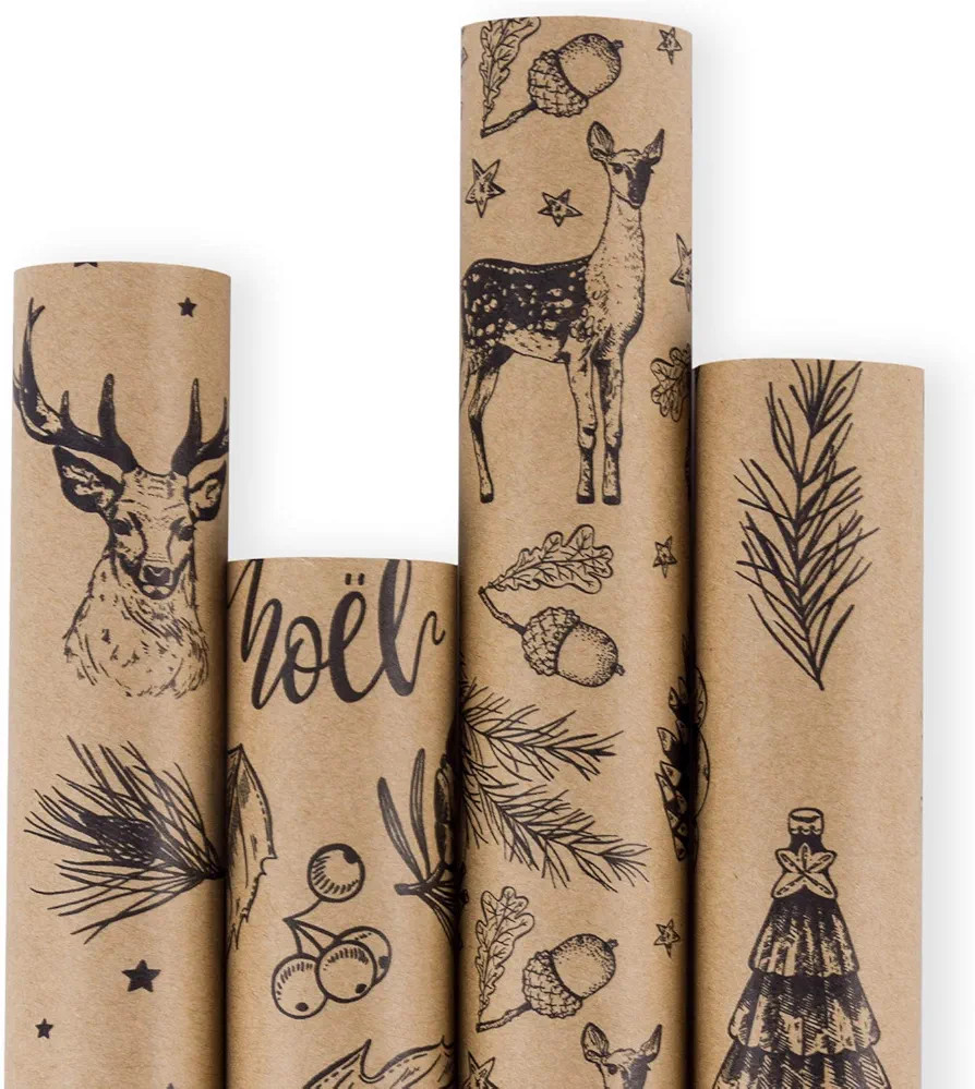 RUSPEPA Christmas Wrapping paper - Brown Kraft Paper with Black Christmas Elements Print Paper - ... | Amazon (US)