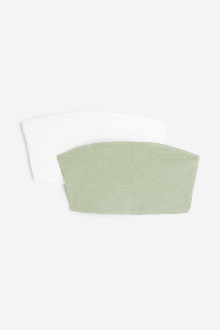 2-pack Crop Tube Tops - Sleeveless - Crop - Sage green/white - Ladies | H&M US | H&M (US + CA)