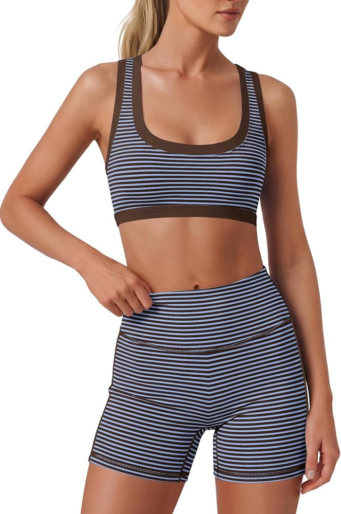 Nirovien Womens 2 Piece Workout Sets Athletic High Impact Sports Bra Tummy Control Biker Shorts G... | Amazon (US)