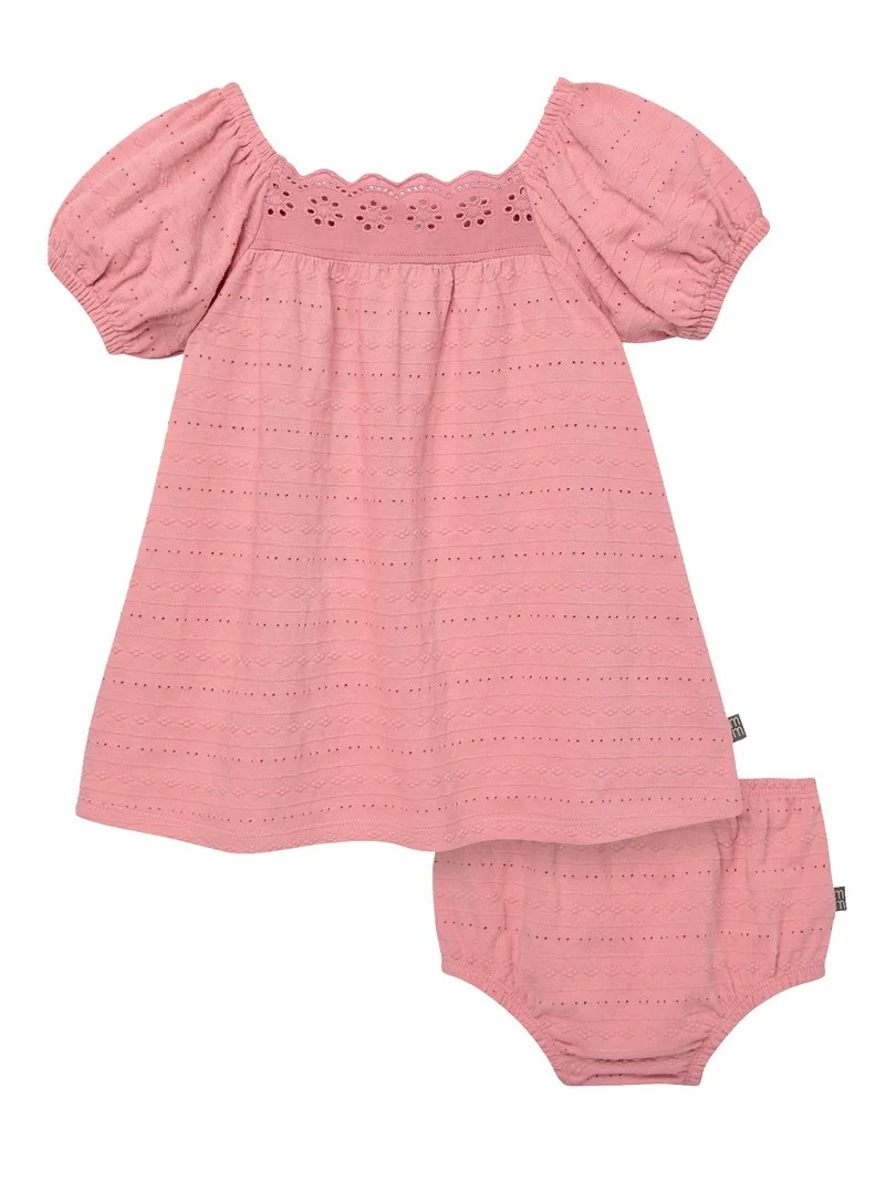 Modern Moments by Gerber Baby Girl Puff Sleeve Dress and Diaper Cover, 2-Piece, Sizes 0/3 Months ... | Walmart (US)