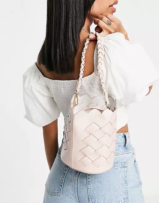 Truffle Collection small woven detail bucket bag in pink | ASOS | ASOS (Global)