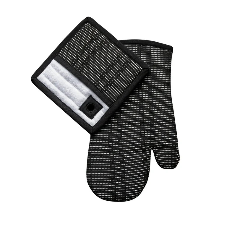 Thyme & Table 2-Pack Kitchen Set Oven Mitt and Potholder, Black and White | Walmart (US)