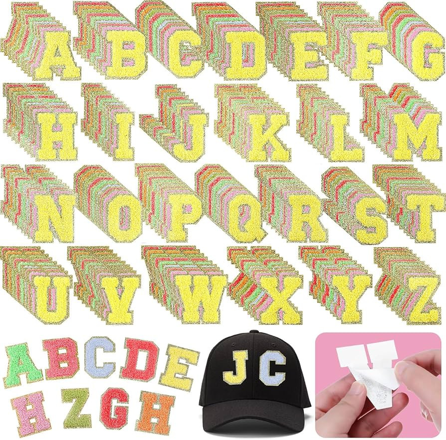 234 Pieces Chenille Letter Self Adhesive Patches 2.56 Inch Letter Patches Gold Glitter Border Che... | Amazon (US)