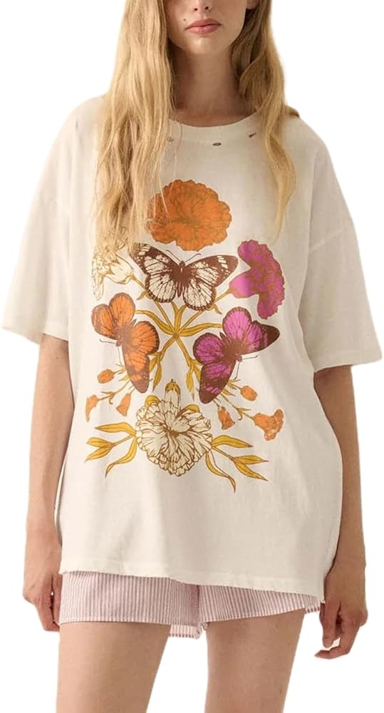 Womens Oversized Vintage Flower Graphic Tees Tops Y2k California Aesthetic Baggy T-Shirts Fruit C... | Amazon (US)