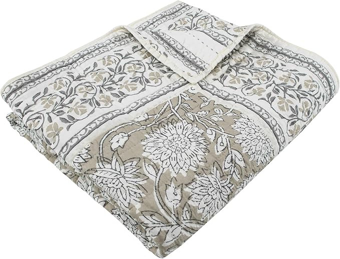 Levtex Home - Adare Taupe - Throw - Bordered Floral - Taupe, Grey and Cream -Quilted Throw (50x60... | Amazon (US)