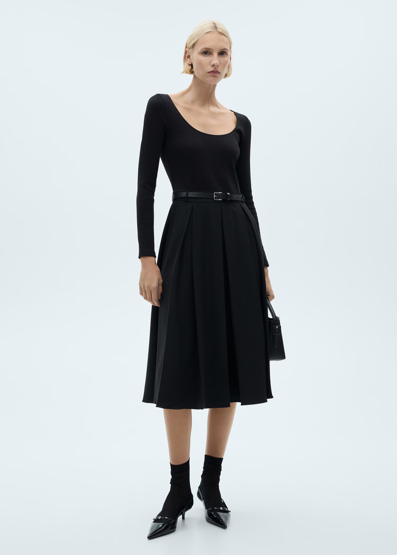Combined pleated dress with belt - Women | MANGO USA | Mango (US/MX/AU)