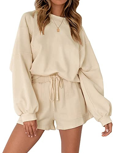 MEROKEETY Women's 2025 Fall Oversized Batwing Sleeve Lounge Sets Casual Top and Shorts 2 Piece Outfits Sweatsuit Apricot | Amazon (US)