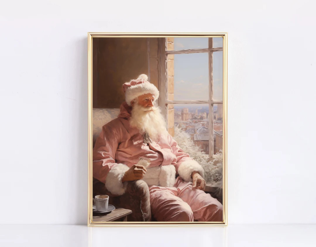 Pink Santa Christmas Vintage Christmas Digital Print Pink Christmas Pastel Christmas Modern Vinta... | Etsy (US)