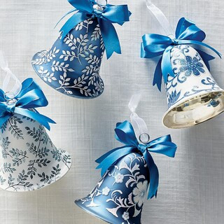 Blue and White Bell Accent Ornaments, Set of Four | Frontgate | Frontgate