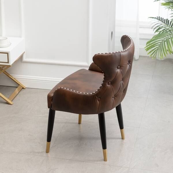 Nevis Mid-century Modern Faux Leather Tufted Nailhead Trim Accent Chair, Brown | Bed Bath & Beyond