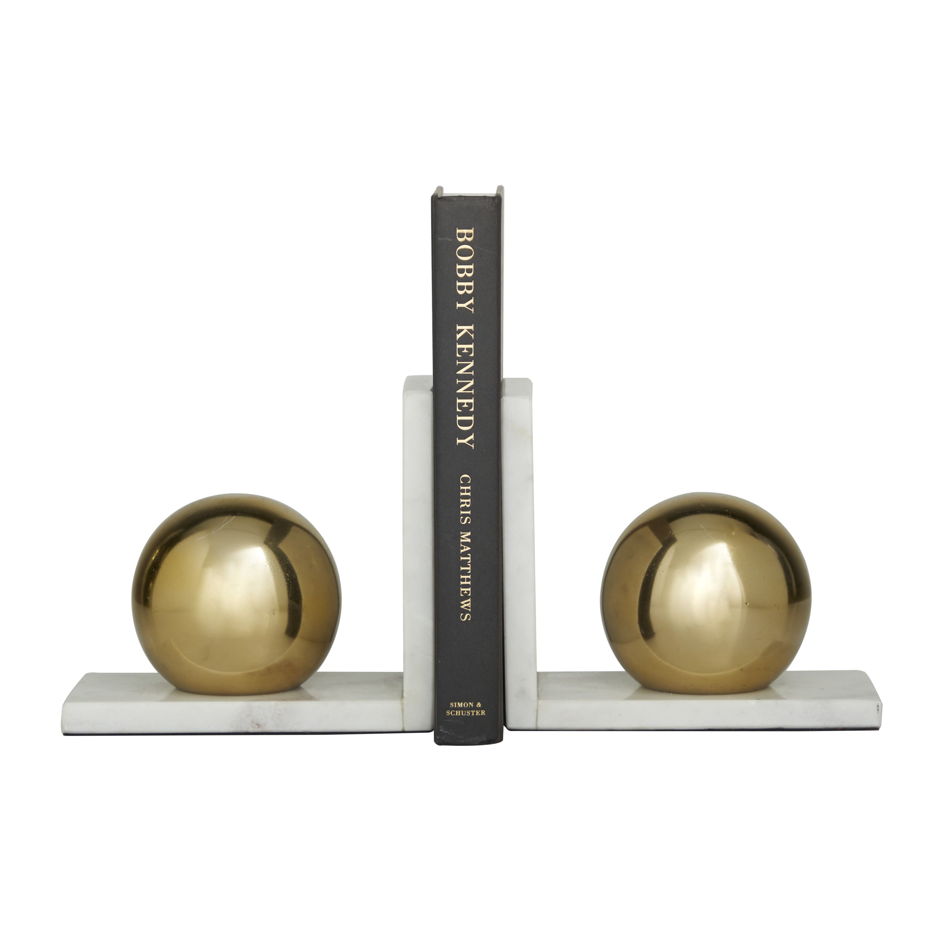 Cosmoliving by Cosmopolitan Marble Modern Decorative Bookends with Metallic Gold Balls 7"W x 6"H,... | Walmart (US)