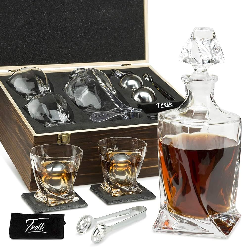 Whiskey Decanter and Stones Gift Set for Men - Whiskey Decanter, 2 Twisted Whiskey Glasses, 2 XL ... | Amazon (US)