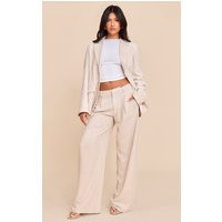 Beige Tailored Linen Wide Leg Trouser | PrettyLittleThing UK
