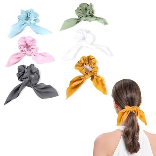 6 PCS Bow Hair Scrunchies Bunny Ears Silk Scrunchies Hair Ties, Bobbles Elastic Hair Ties Ropes Ponytail Holder, Women Teen Girl Stuff Hair Accessories, Gift Headdress Decor, Back to School Outfits | Amazon (US)
