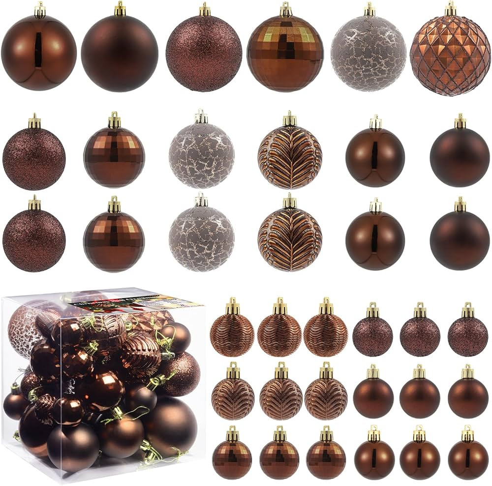 LANGXUN 36pcs Brown Christmas Tree Decorations Balls 2023, Bolas De Navidad - 6pcs 3.2'', 12pcs 2... | Amazon (US)