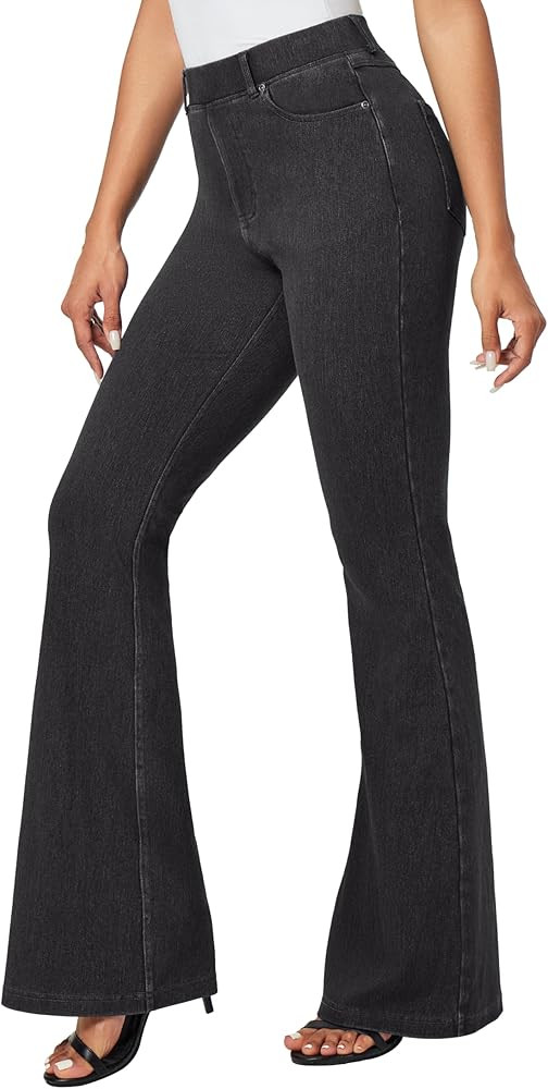 IUGA Bell Bottom Jeans for Women High Waisted Stretchy Pull On Flare Jeans Wide Leg Leggings Tumm... | Amazon (US)