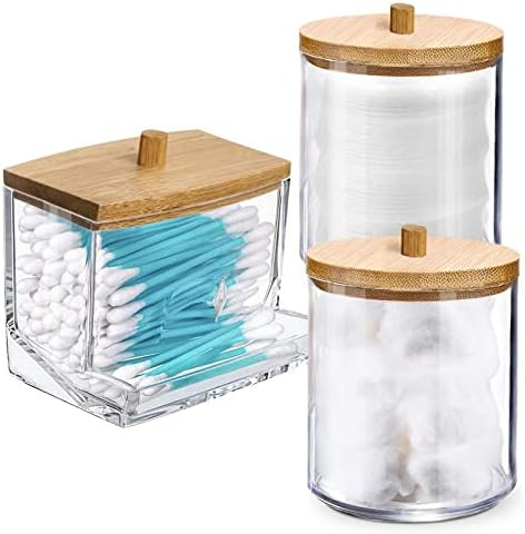 WISIEW Qtip Holder Dispenser for Cotton Ball, Cotton Swab, Floss, Cotton Round Pads - Clear Plast... | Amazon (US)