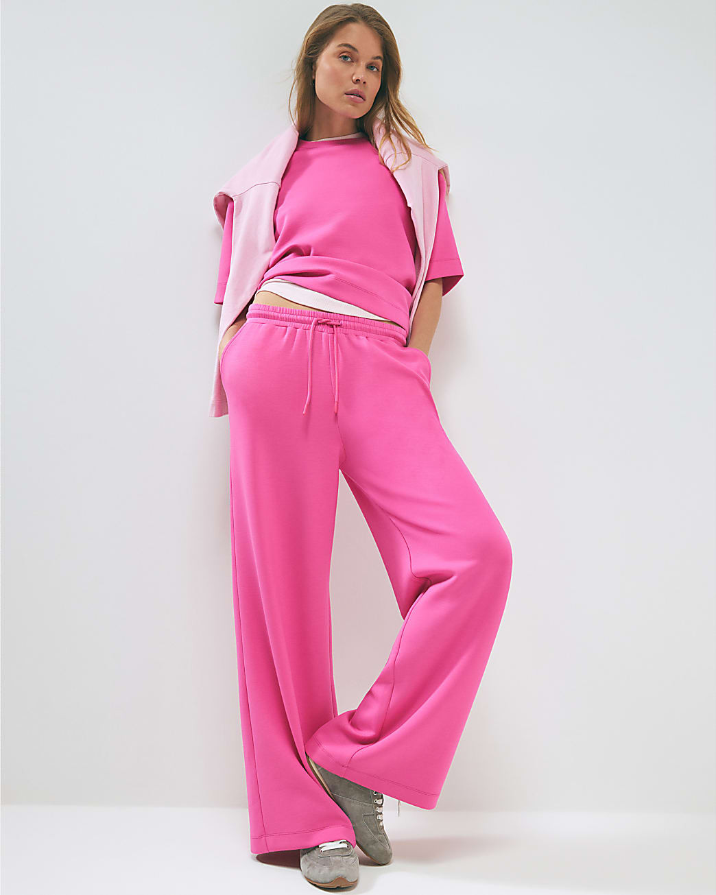 Pink Premium Drawstring Wide Leg Joggers | River Island UK & IE