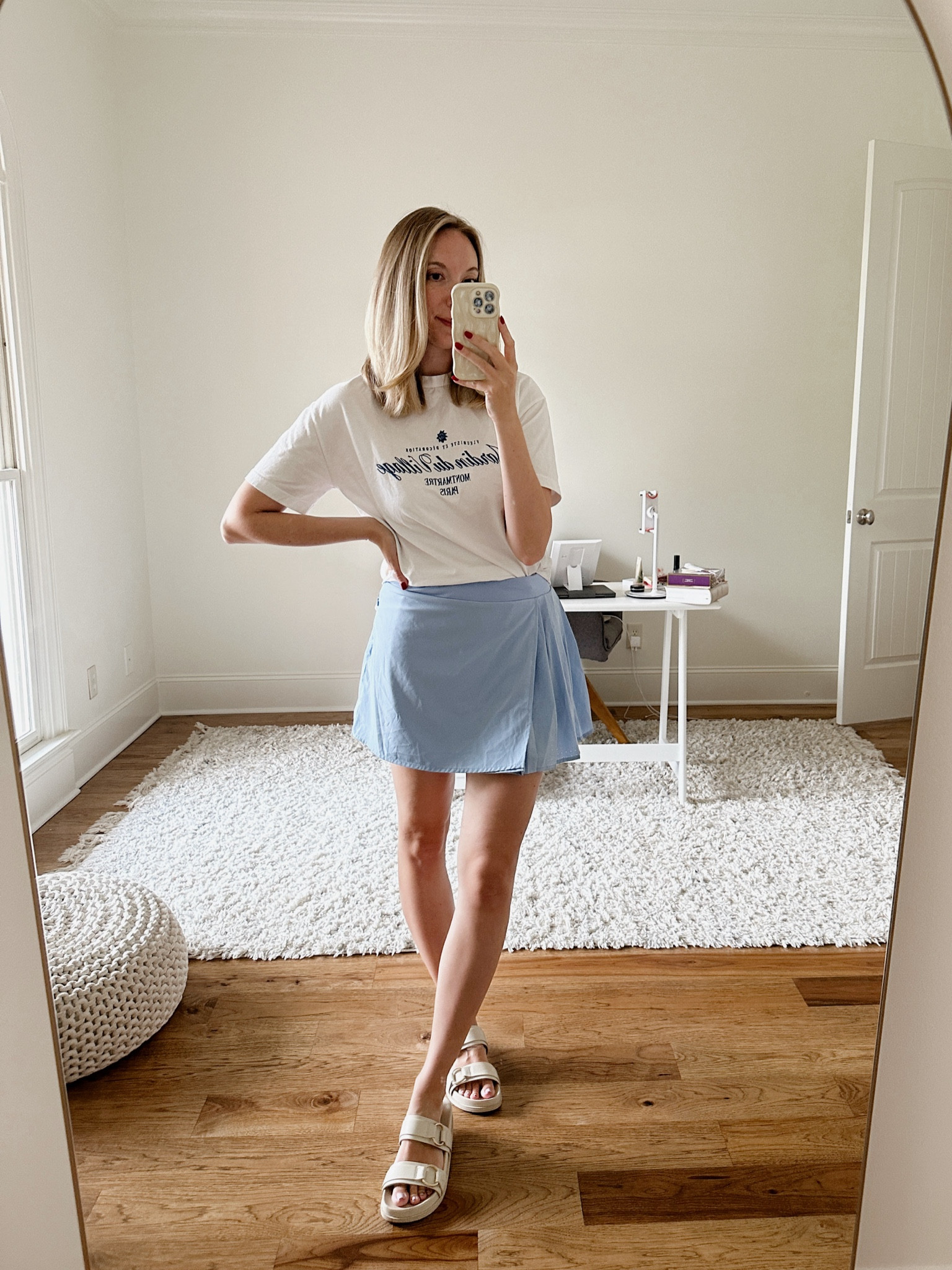 Sporty mom tennis skirt outfit by BarbiGia. Blue pleated tennis skort. Paris tshirt. Everyday gold jewelry 



#LTKSaleAlert #LTKFindsUnder100 #LTKActive
