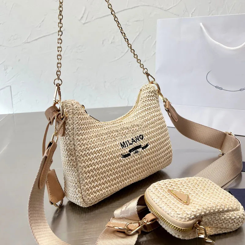 Straw Shoulder Bag Cross Body Bags Hobo Handbag Hollow Out Embroidered Letter Print Zipper Purse ... | DHGate