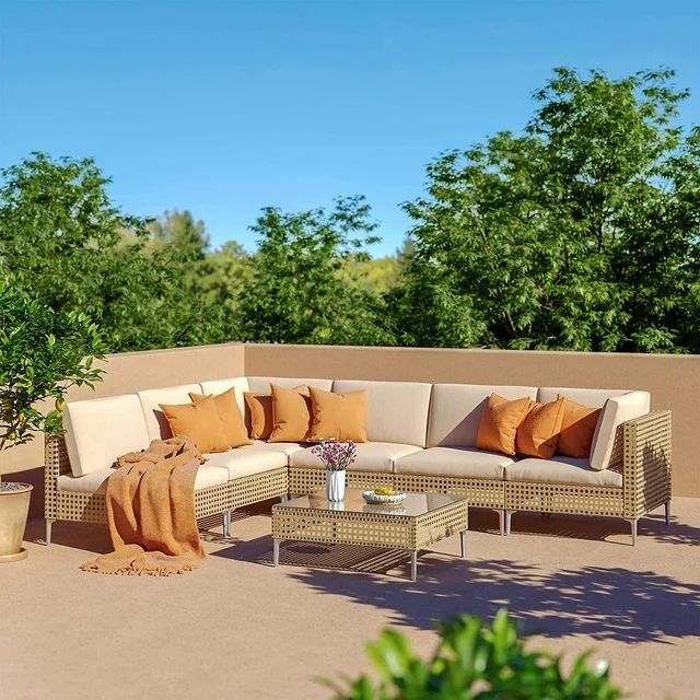 Grand Patio 7-Piece Wicker Patio Furniture Set, All-Weather Outdoor Conversation Set Sectional So... | Walmart (US)