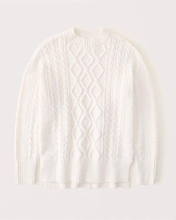 Women's Oversized Cable Crew Sweater | Women's Tops | Abercrombie.com | Abercrombie & Fitch (US)