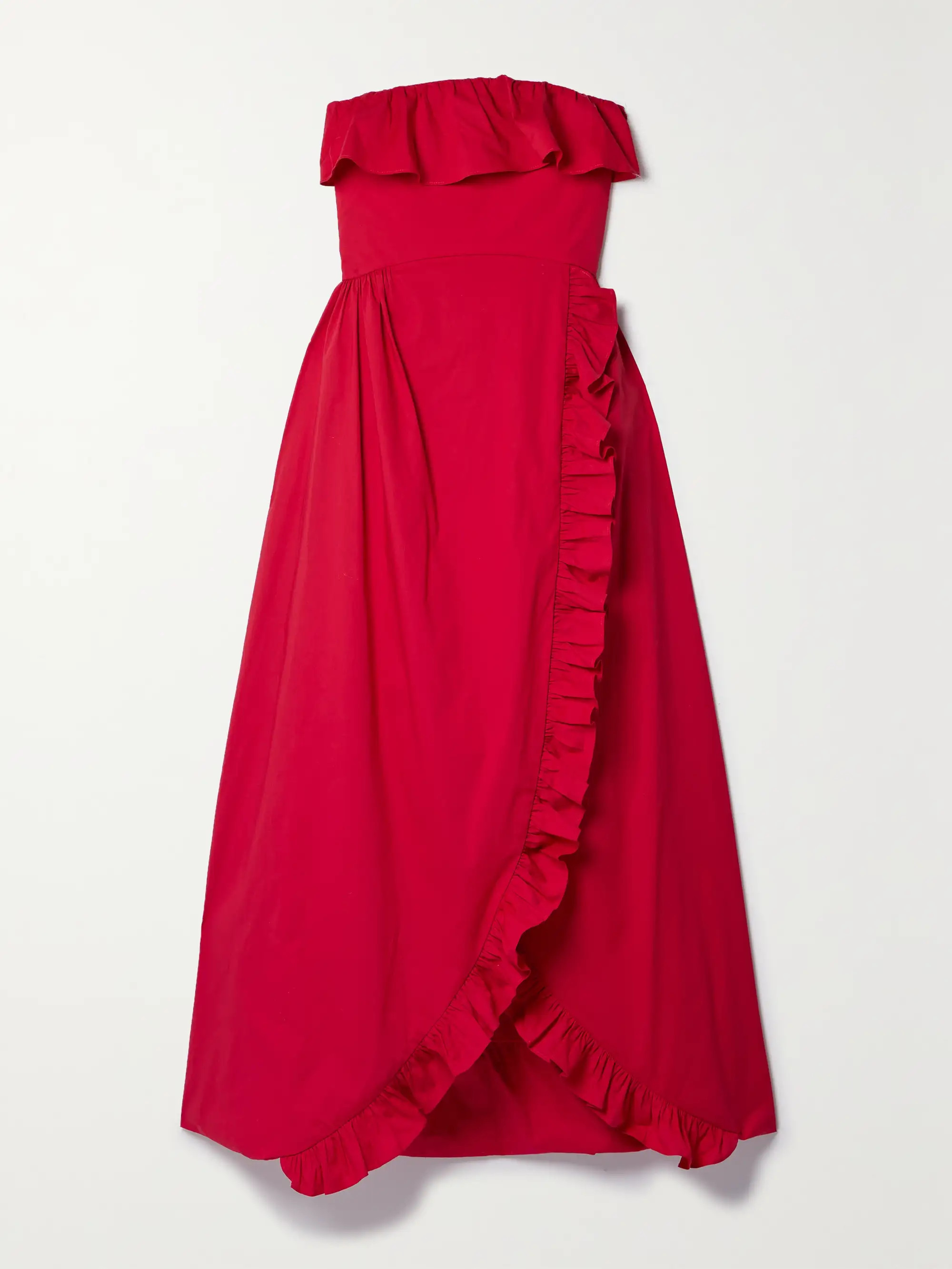 Sylvia strapless wrap-effect ruffled cotton-blend poplin midi dress | NET-A-PORTER (US)