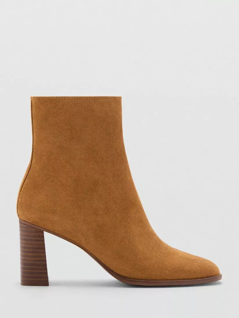 Mango Tope Suede Heeled Ankle Boots, Tan | John Lewis (UK)