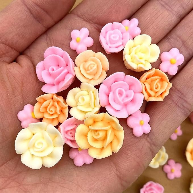30 Tea Party Icing Flowers | Small Edible Flowers| Edible Roses| Pink Roses| Ivory Sprinkles | Ro... | Amazon (US)