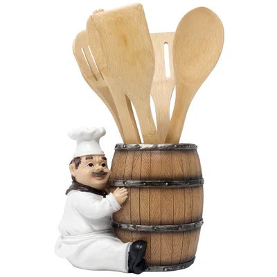 Decorative Countertop Utensil Holder Crock With Faux Wood Wine Barrel Display Stand Table Statue For Country Cottage Decor & Gourmet Kitchen Decoratio | Wayfair North America