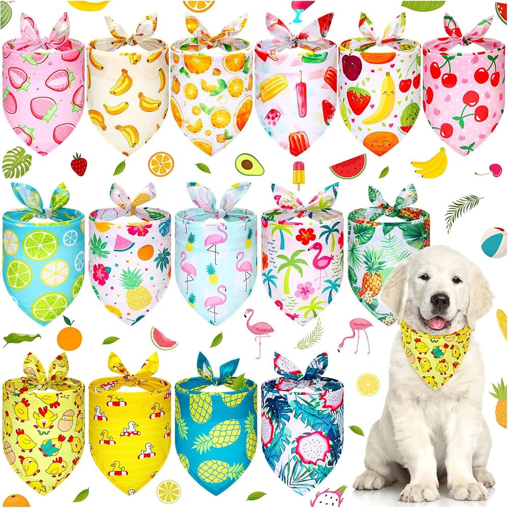 Weewooday 15 Pcs Summer Pet Bandanas Bulk Cute Dog Triangle Bib Scarf Summer Hawaii Style Flaming... | Amazon (US)
