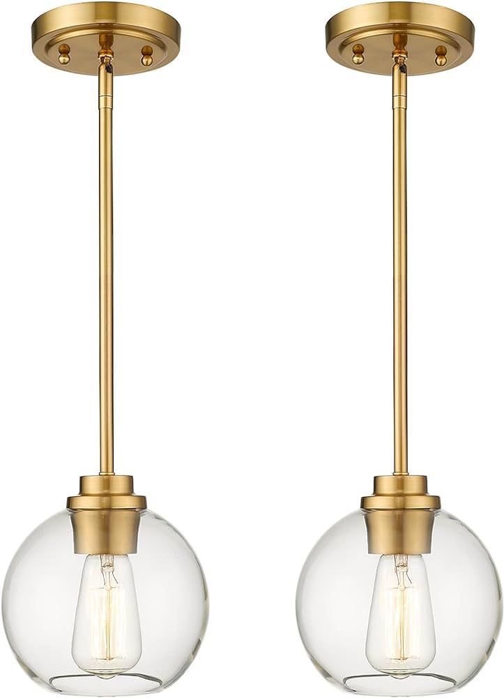 Audickic Brass Pendant Lights Kitchen Island 2 Pack, Farmhouse Gold Pendant Light with Clear Glas... | Amazon (US)