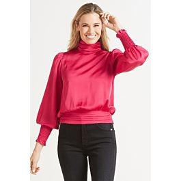 ALLISON JOY Harper Satin Mock Neck Blouse | EVEREVE | Evereve