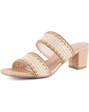 N.N.G Women Heels Sandals Braided Block Nude Summer Chunky Square Leather Woven Comfort Strappy D... | Amazon (US)