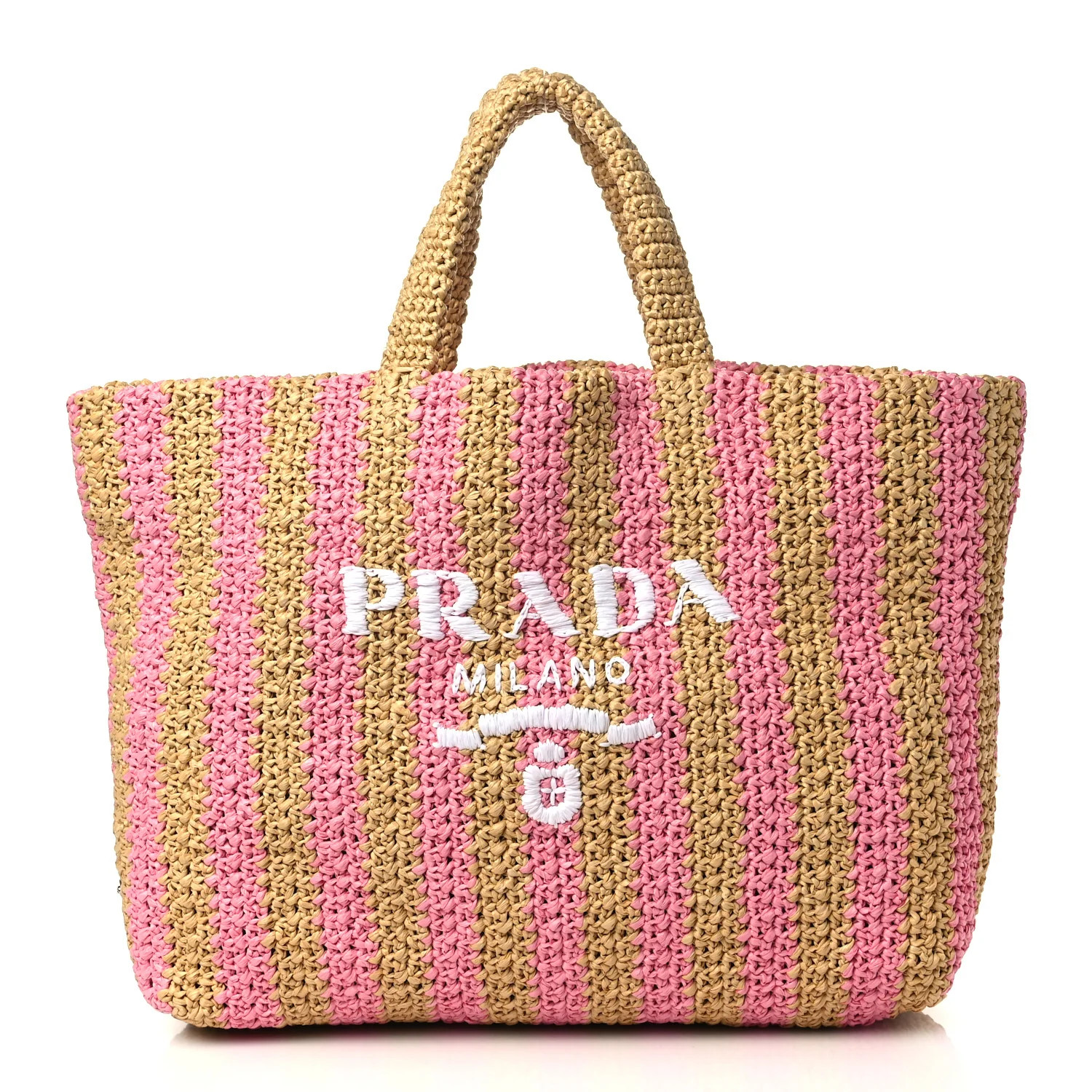 Yarn Raffia Effect Crochet Striped Large Logo Tote Naturale Petalo | FASHIONPHILE (US)