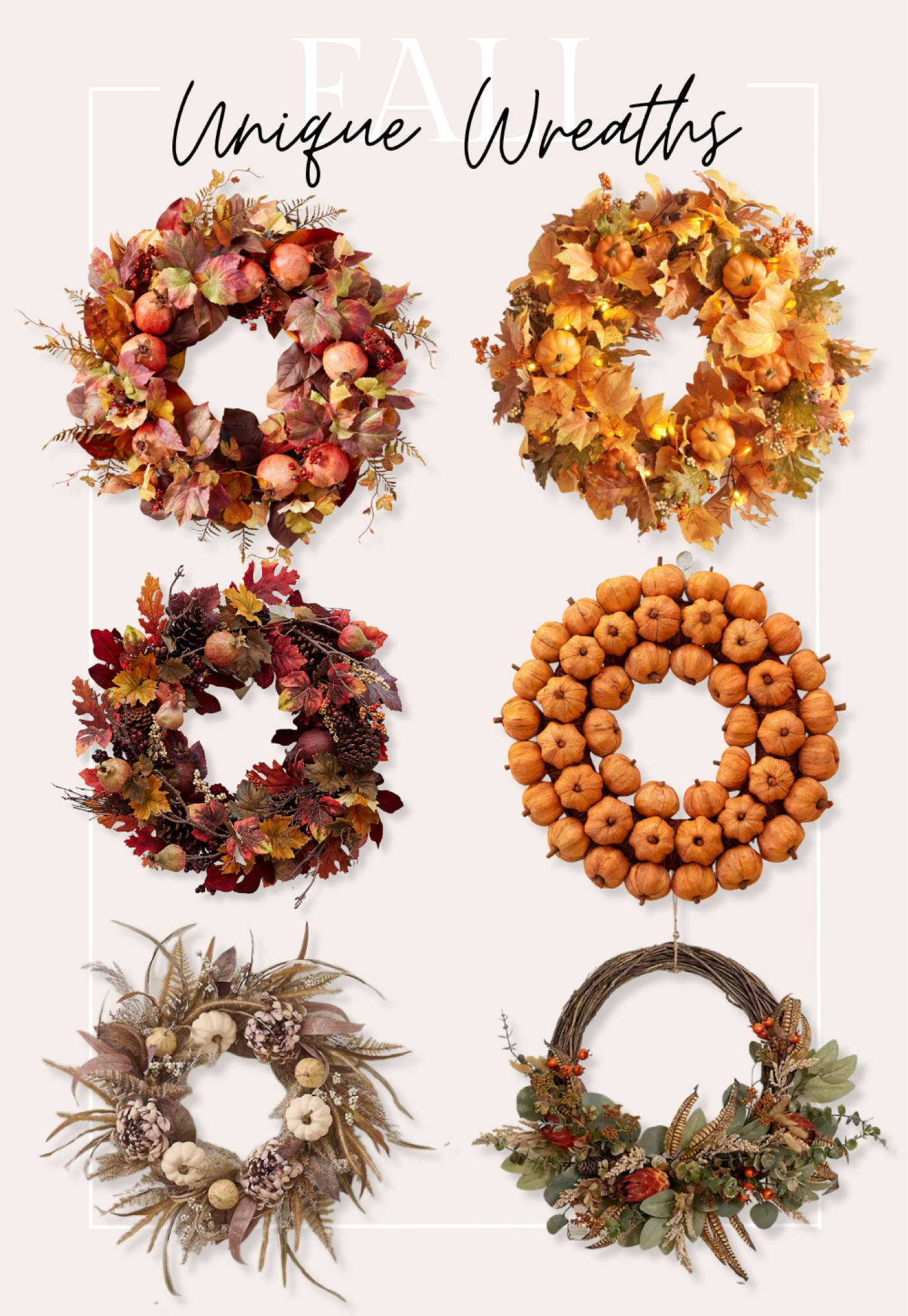 Unique fall wreaths!
.
.
.
Fall wreaths, autumn wreaths, fall decor, fall decorations, outdoor wreaths, indoor wreaths, 

#LTKunder100 #LTKSeasonal #LTKFind